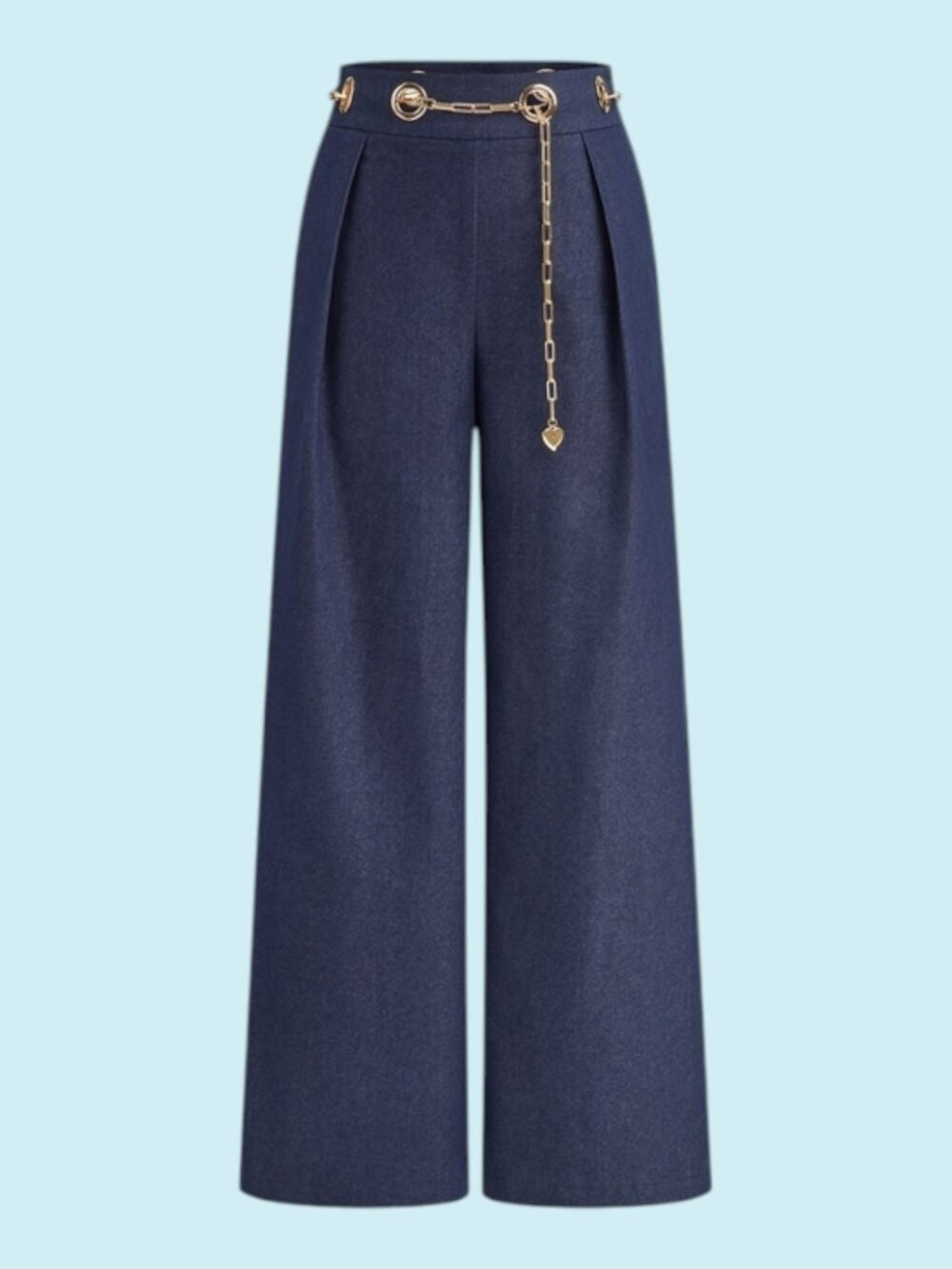 Commense Wide Leg Chain Belt Pants Women's Size Small Navy Blue Side Zip Jeans